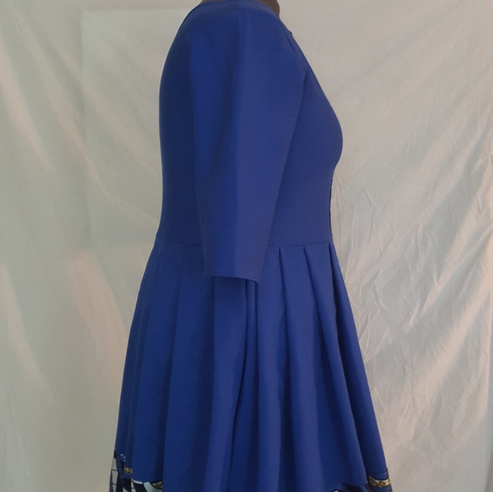 HANDMADE BLUE AND AFRICAN PRINT SKATER DRESS - Picture 3 of 7